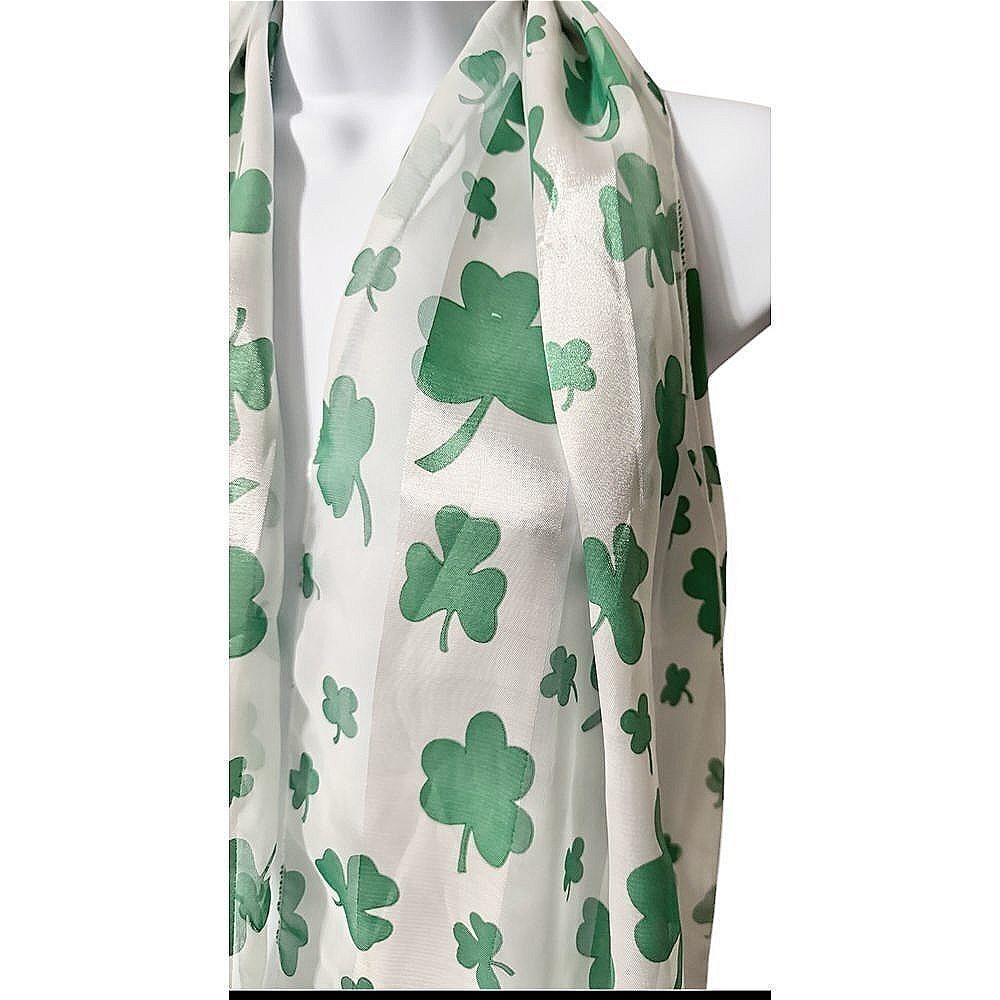 Unbranded Scarf Women Small Green Excellent Shamrock Clover Print Sheer Holiday - Picture 3 of 4